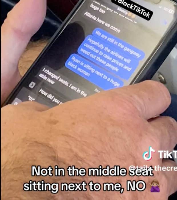 woman confronts racist man texting about her on a flight