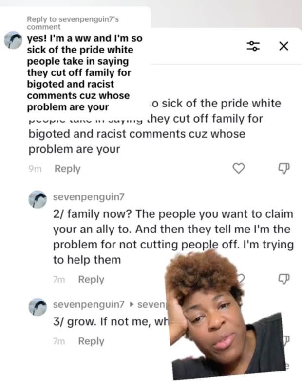Alina-Gene Lee responds to a TikTok comment criticizing white people for cutting off racist family members.
