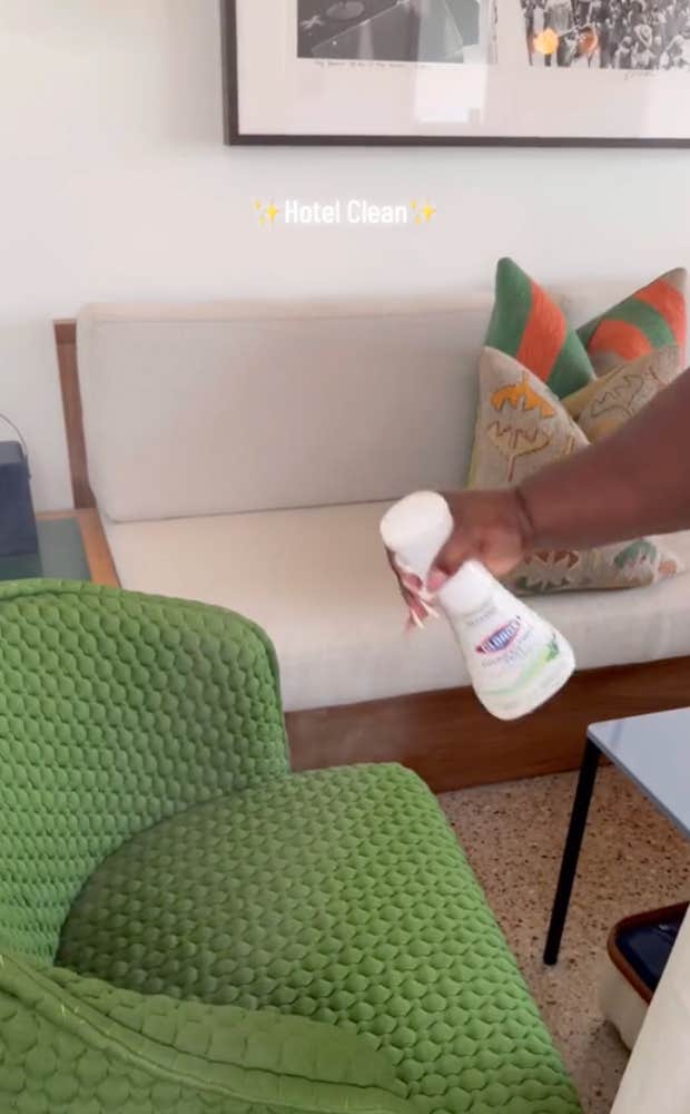screenshot from woman&#039;s tiktok story of cleaning hotel rooms after checking in