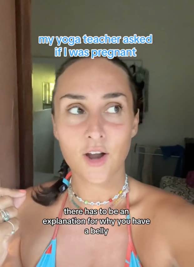 yoga teacher asks woman if shes pregnant