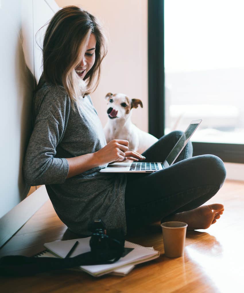 working from home with cute dog