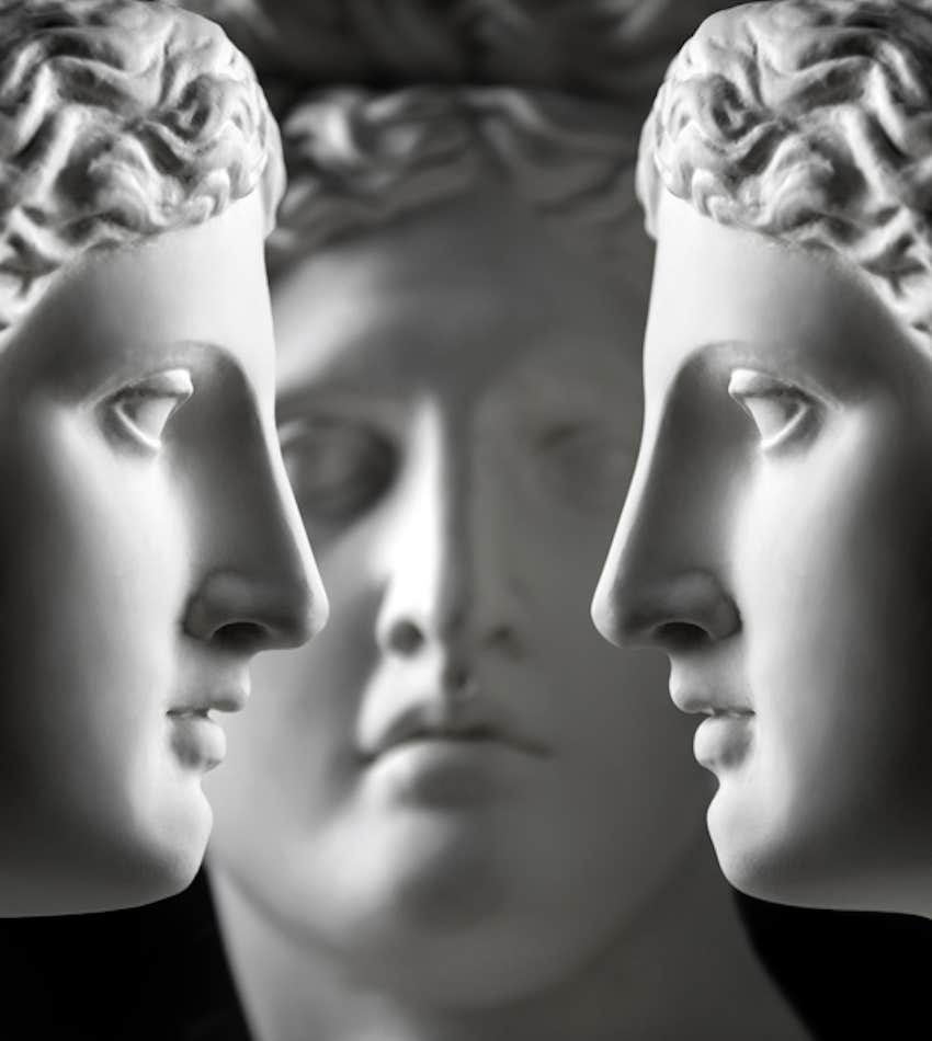 marble face of a statue viewed from three perspectives