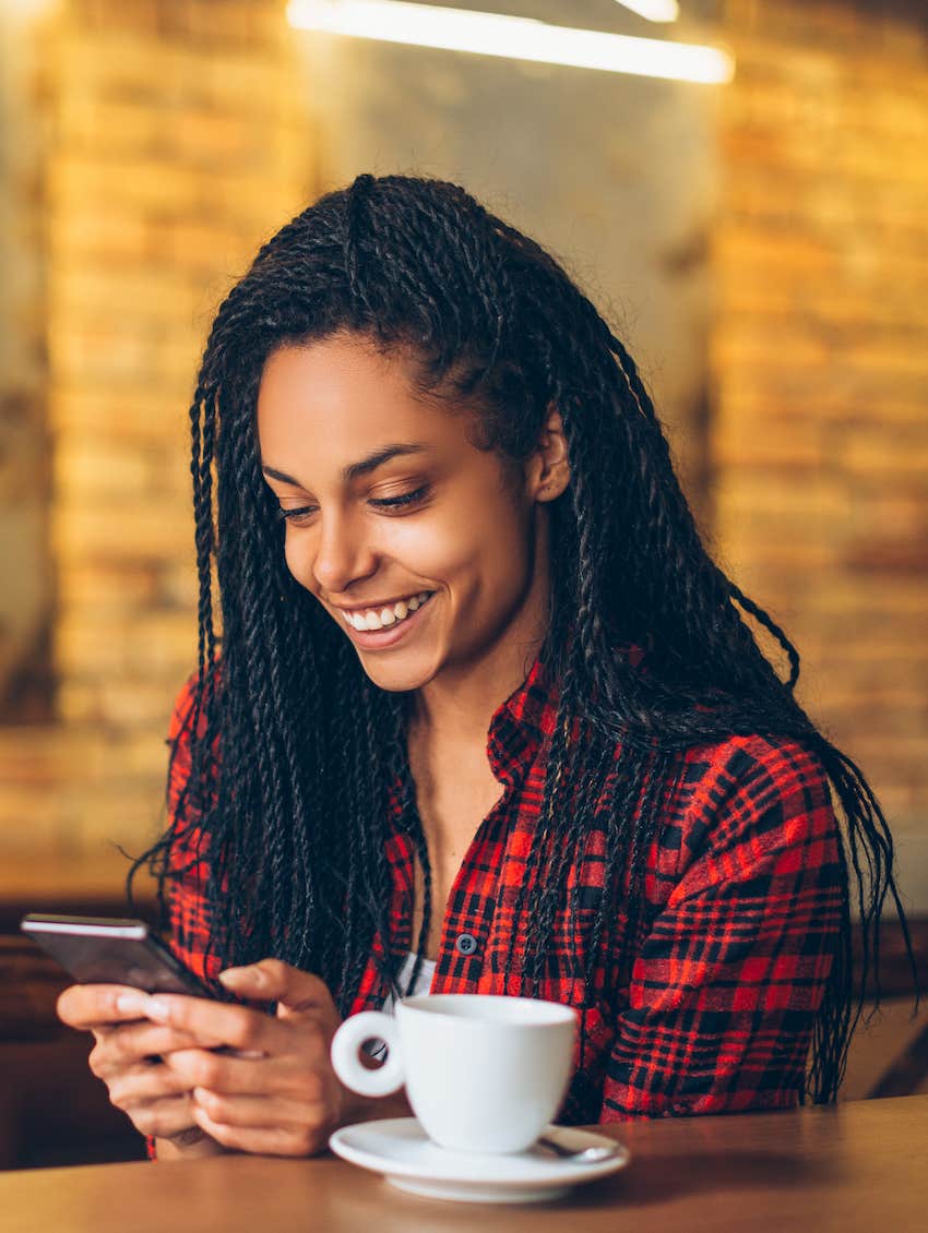 happy woman texting