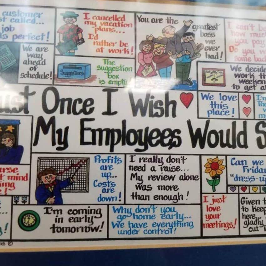 boss makes sign sharing all of the phrases he wishes his employees would say