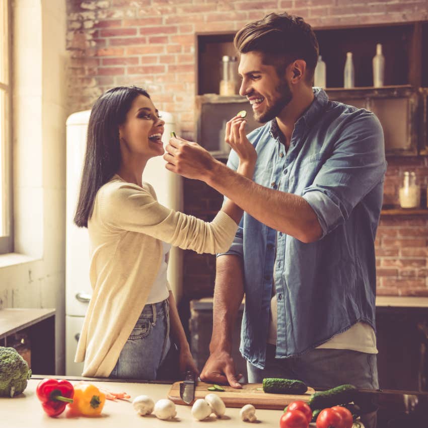 couple making dinner together