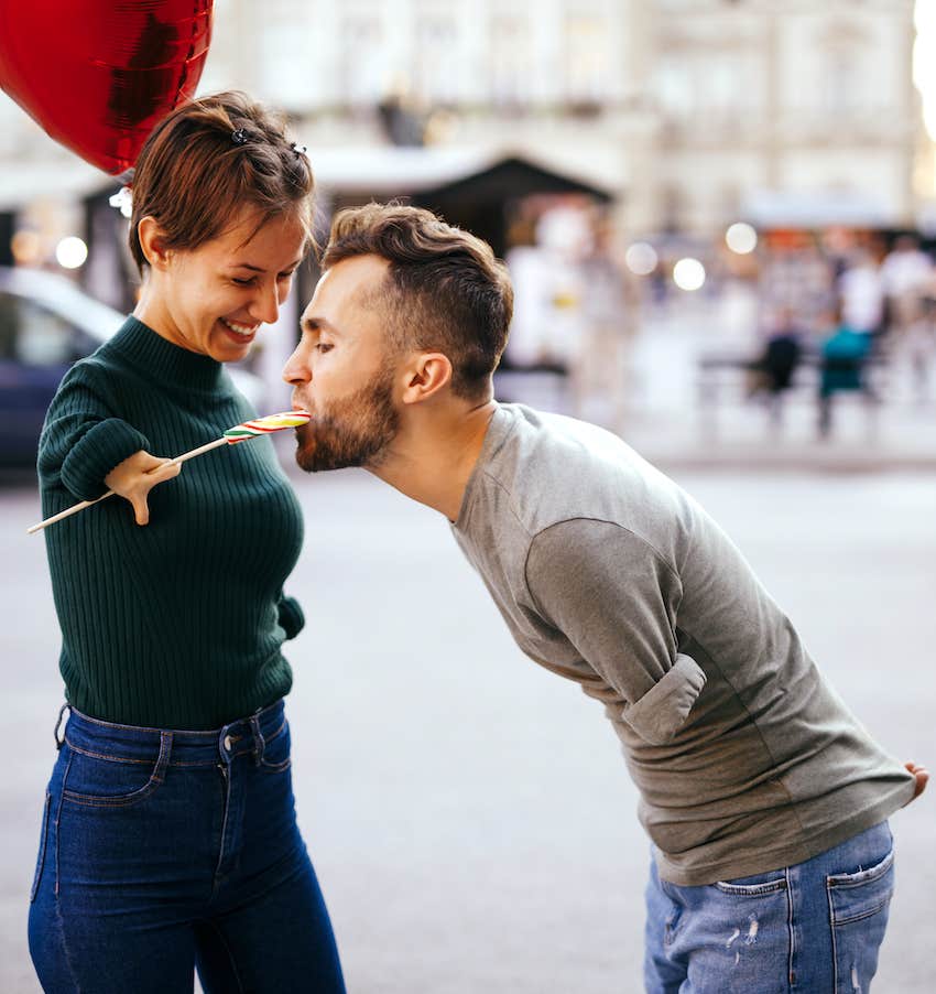 couple sharing a snack