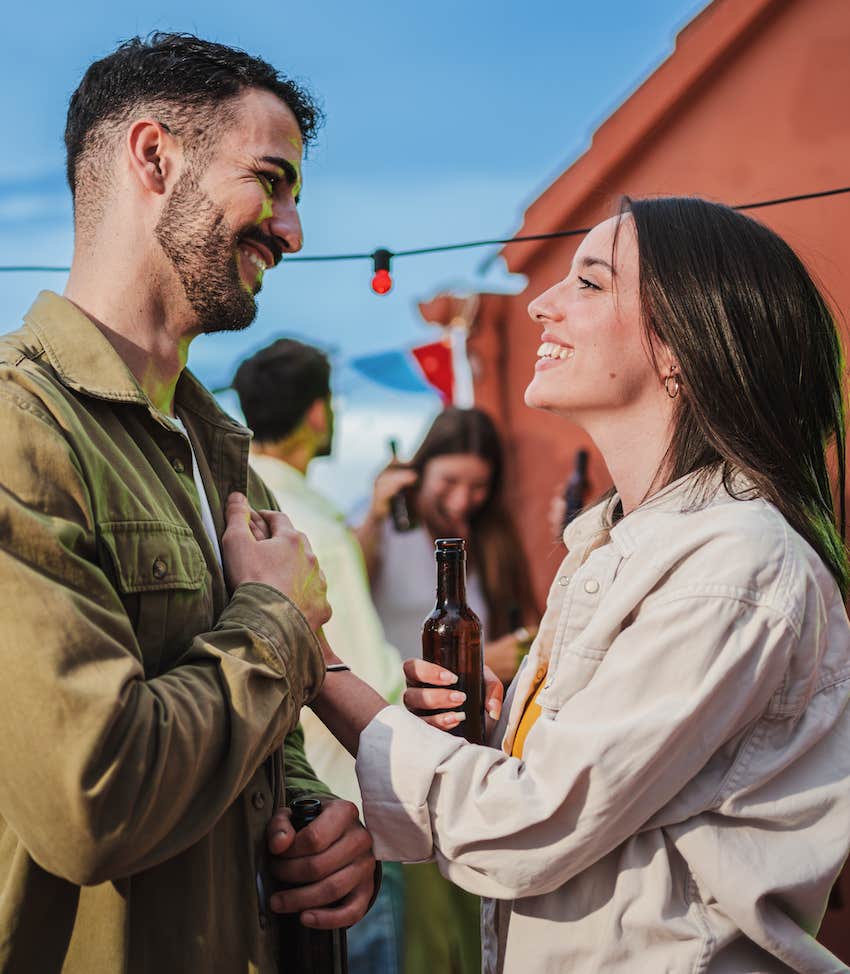 Smiling couple flirting 