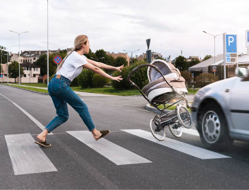 Toddler Helps Save Her Baby Brother From Rolling Towards Traffic While The Dad Mindlessly Chats With Neighbors