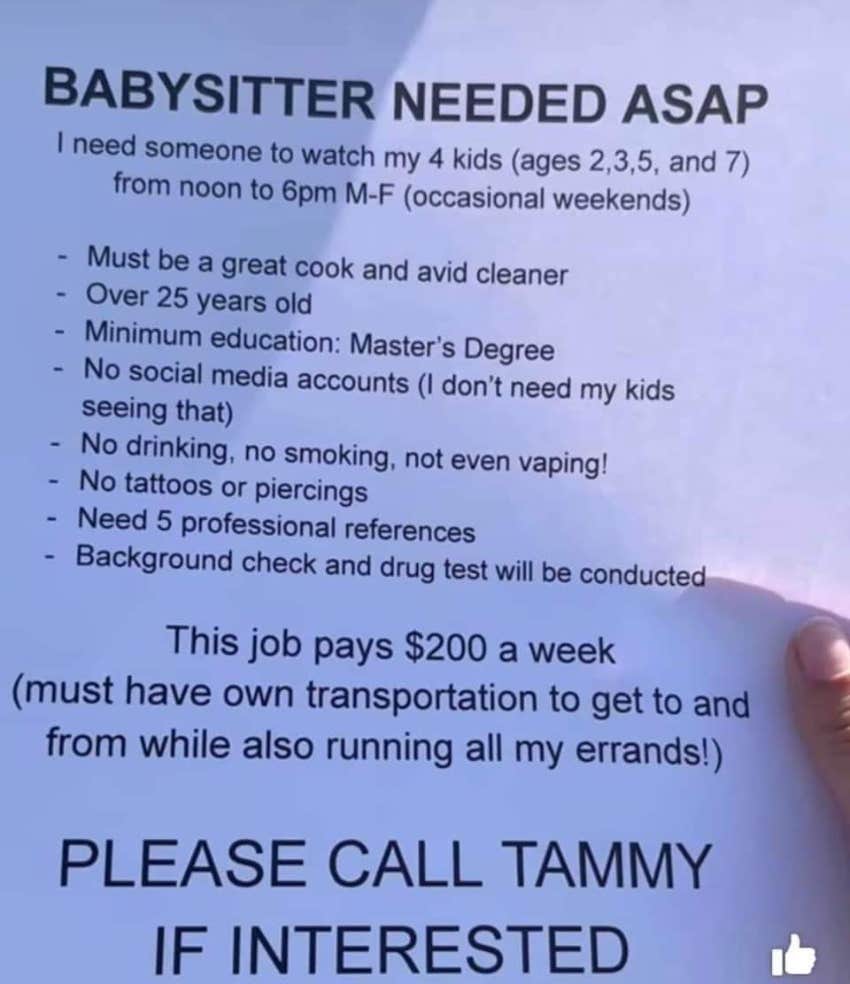 Mom&#039;s Requirements For Potential Babysitters Labelled As Unreasonable