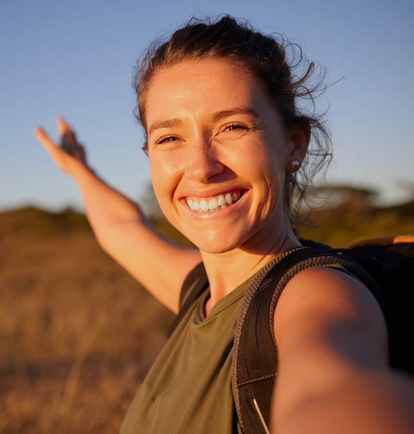 happy to be on a hike with someone