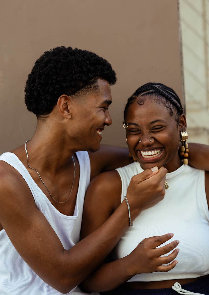 a close couple share a trusting moment of joy