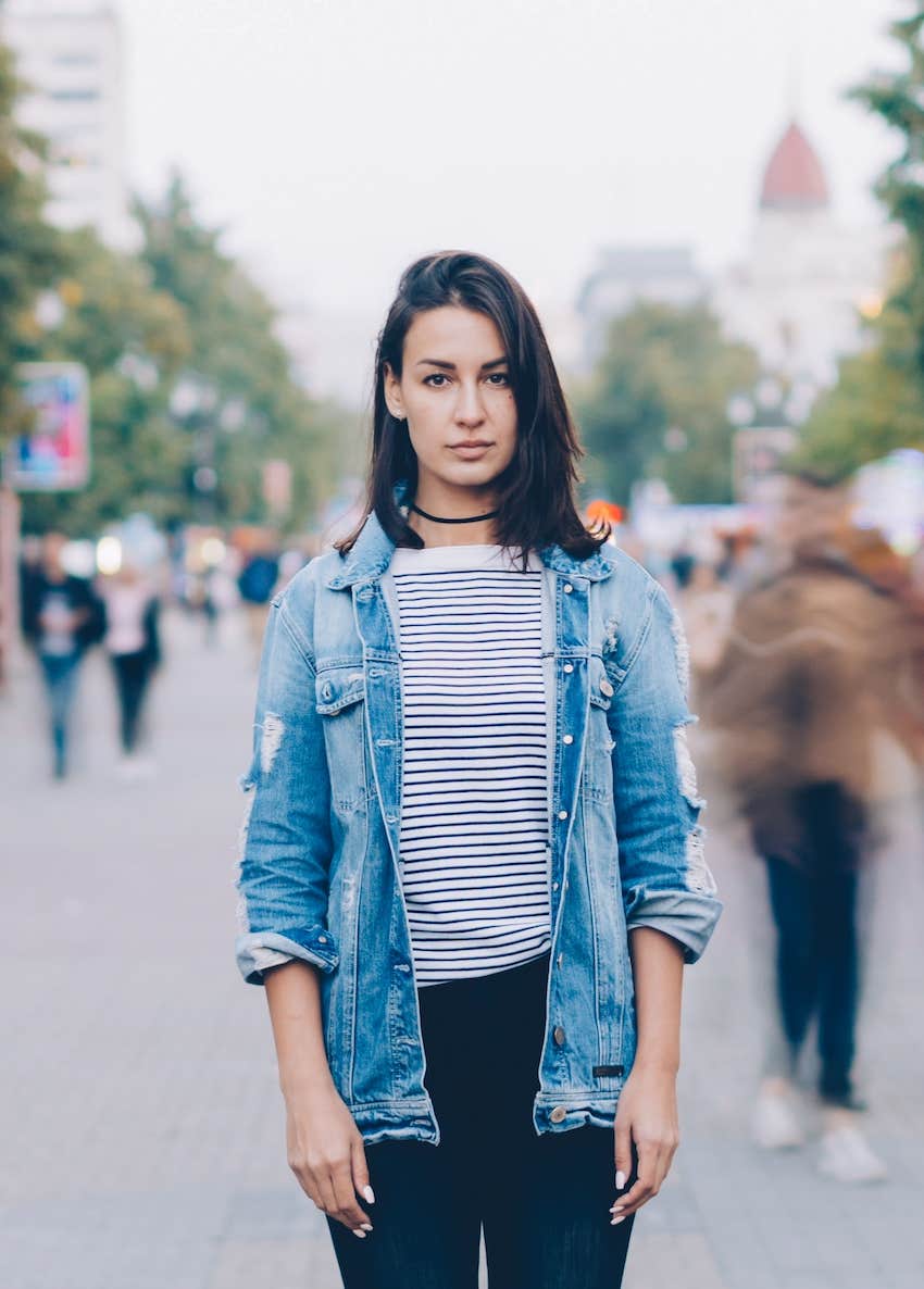 women finds solitude in public space