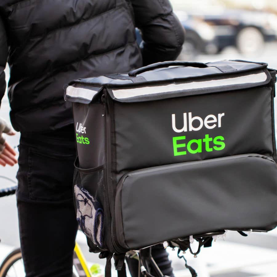 Couple Orders Uber Eats And Their Delivery Man Is Walking Their Order To Them 
