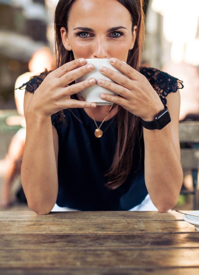 knowing stare over a cup of coffee