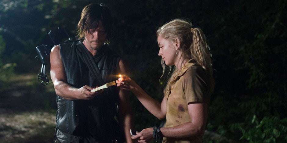 Daryl Dixon (Norman Reedus) with Beth Greene (Emily Kinney) on 'The Walking Dead' AMC