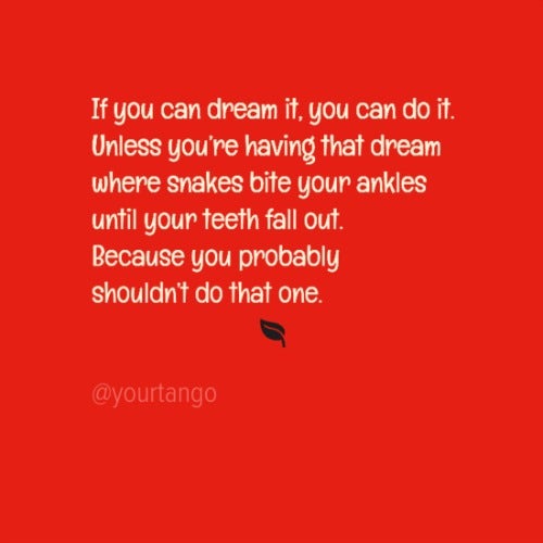 If you can dream it, you can do it. Unless you&#039;re having that dream where snakes bite your ankles until your teeth fall out. Because you probably shouldn&#039;t do that one.