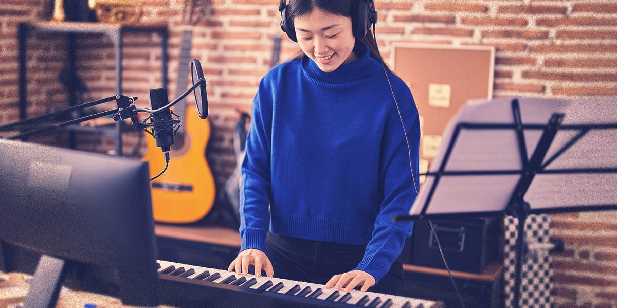 woman playing music