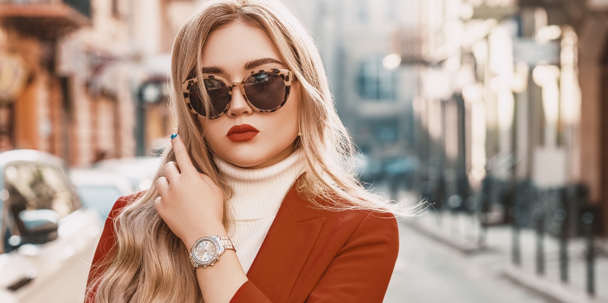 woman walking with watch