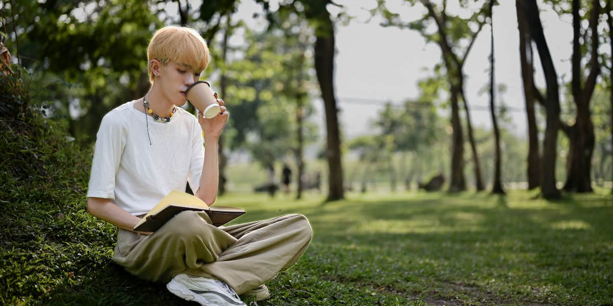 man reading book