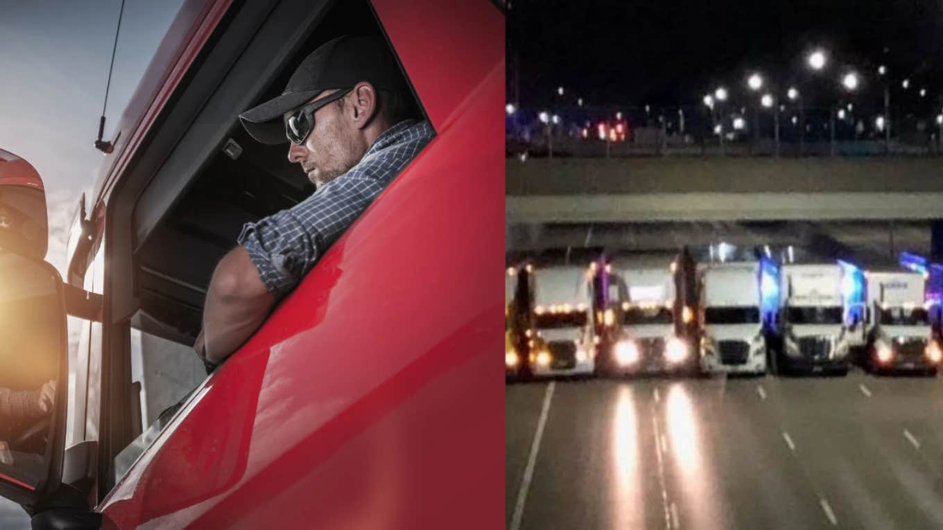 Truck Drivers Park Side-By-Side To Save A Man Threatening To Jump truck driver and trucks parked side by side