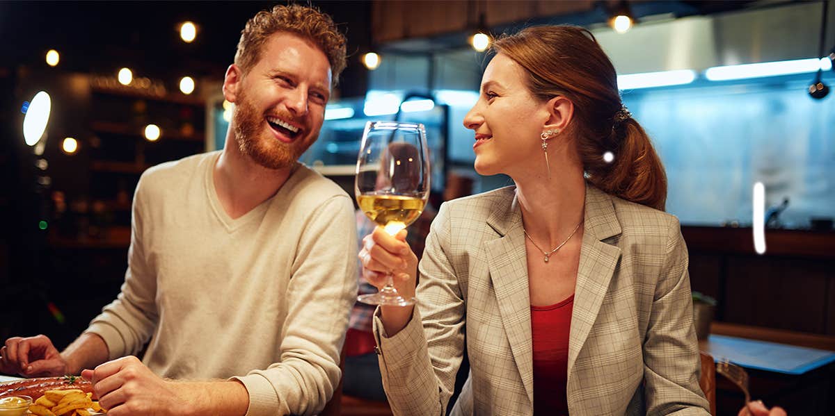 couple talking at dinner