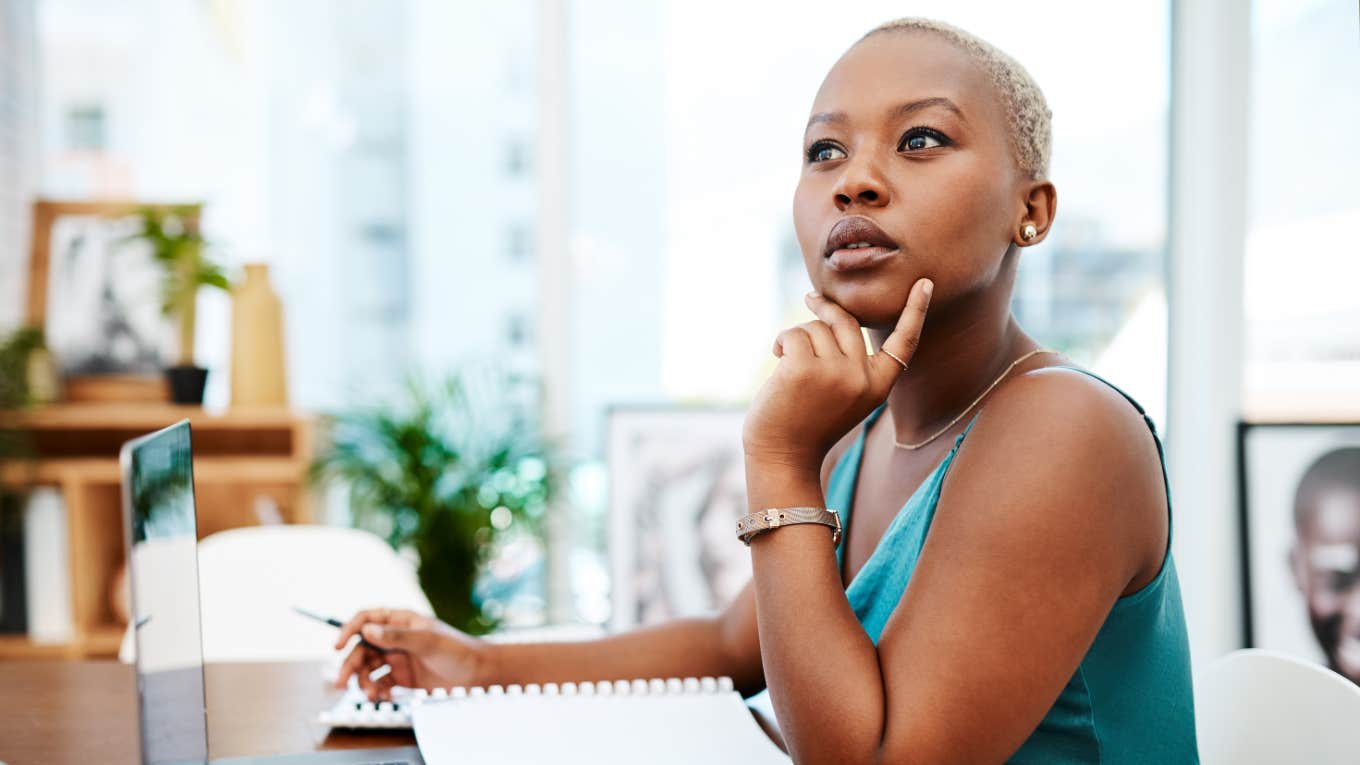 woman thinks of brilliant ideas at work