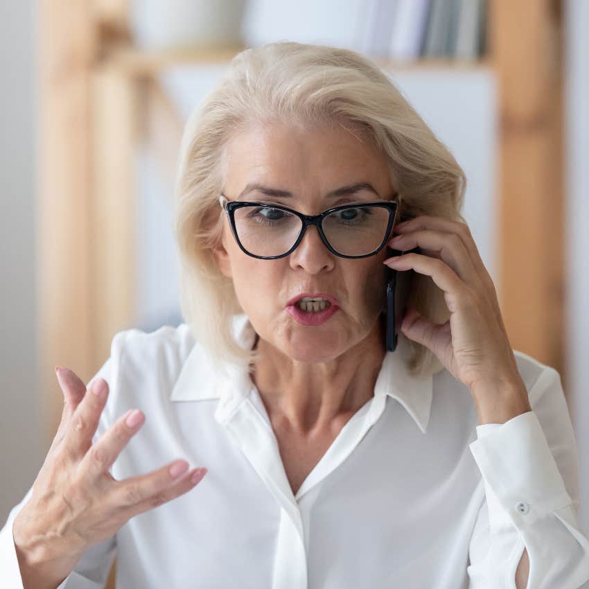 Angry mother yelling on the phone