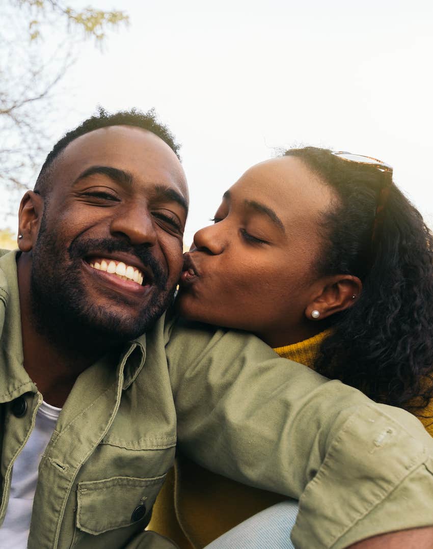 Delightfully simple kiss on the cheek