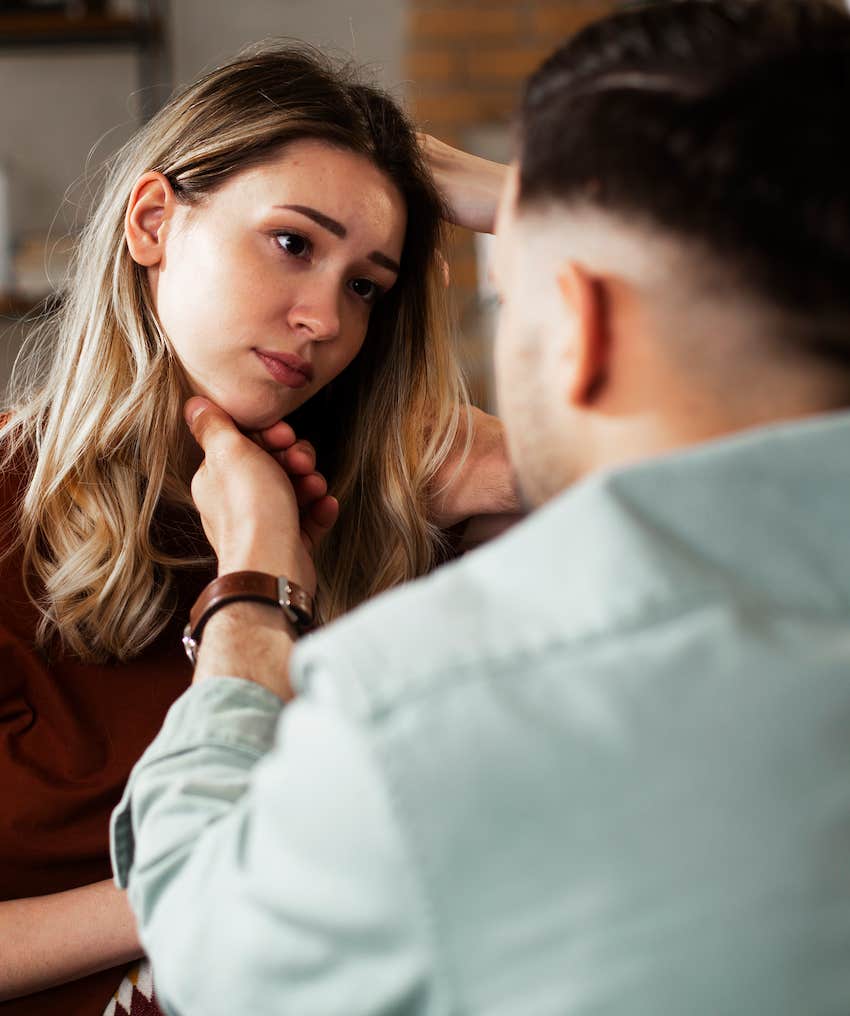 He asks her questions to support