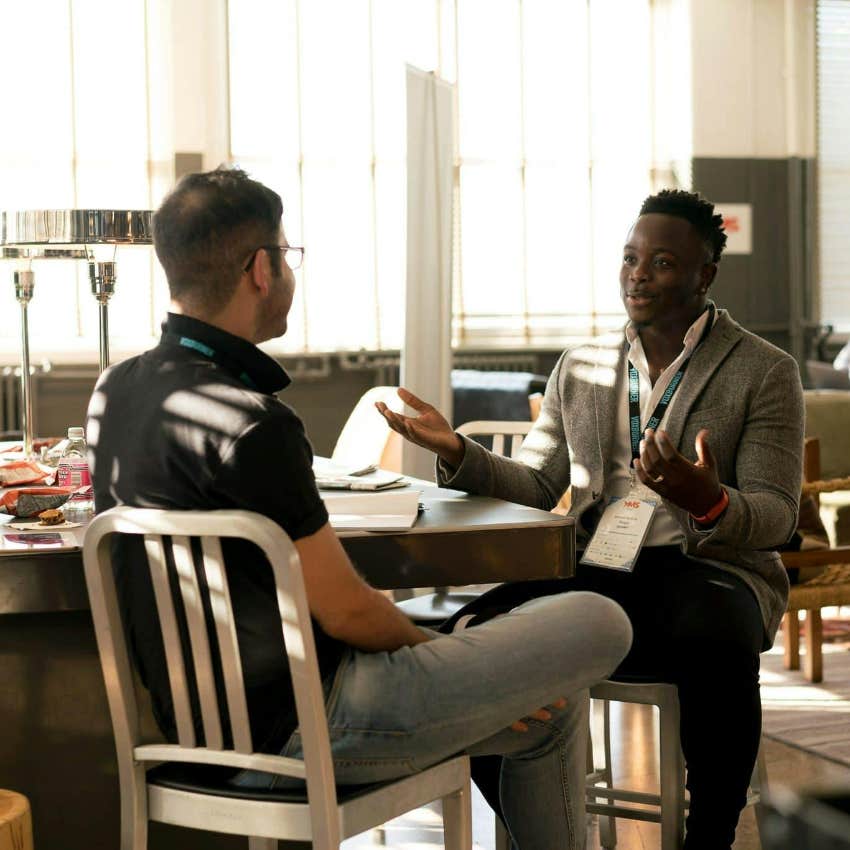 male coworkers discussing other employee quitting