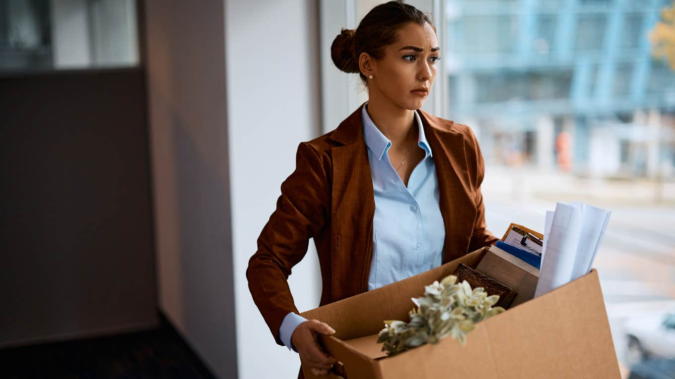 employee quitting job packed up box