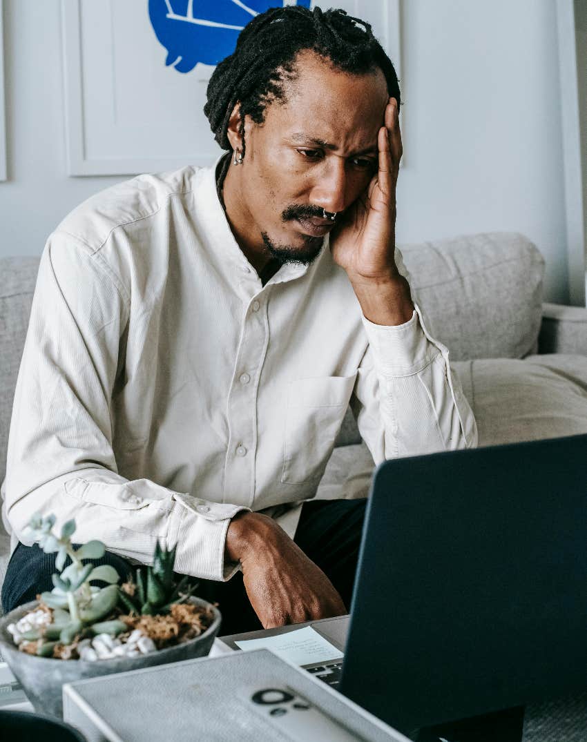 sad employee on a video call for work