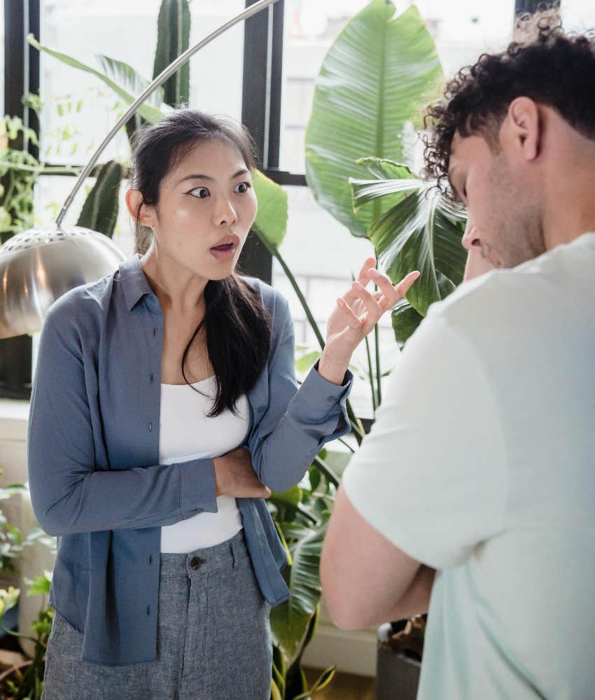 woman angry with man over not doing chores