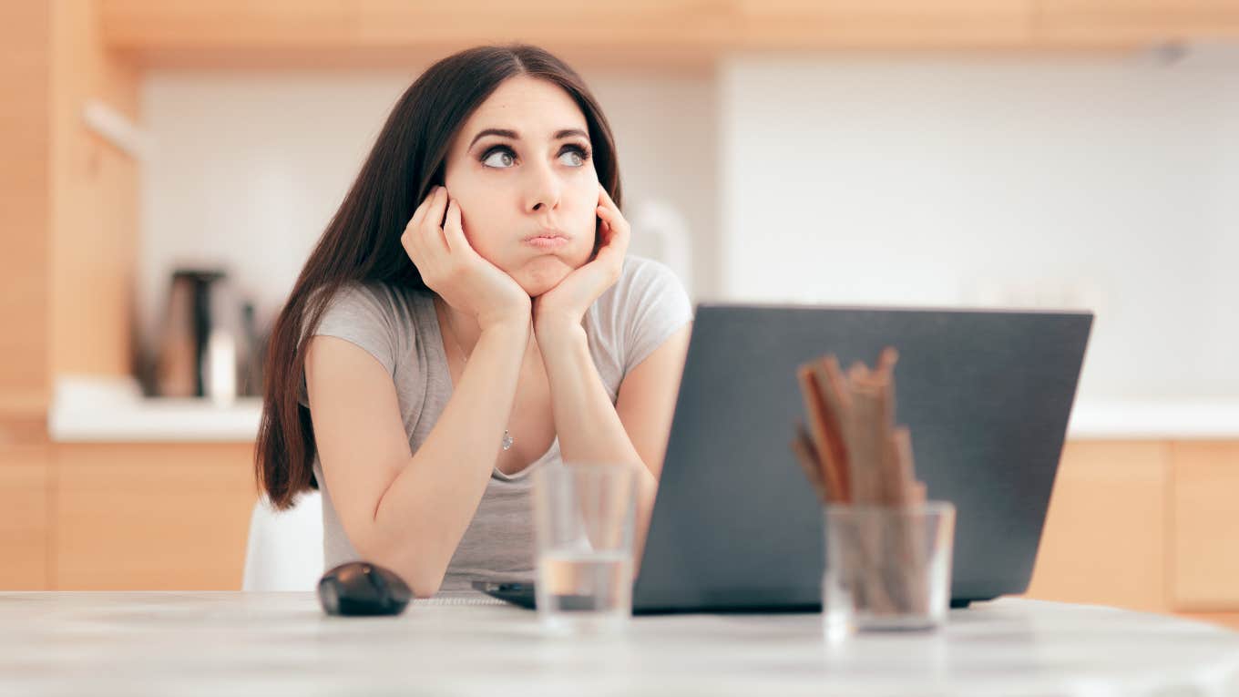 Bored woman working remote job