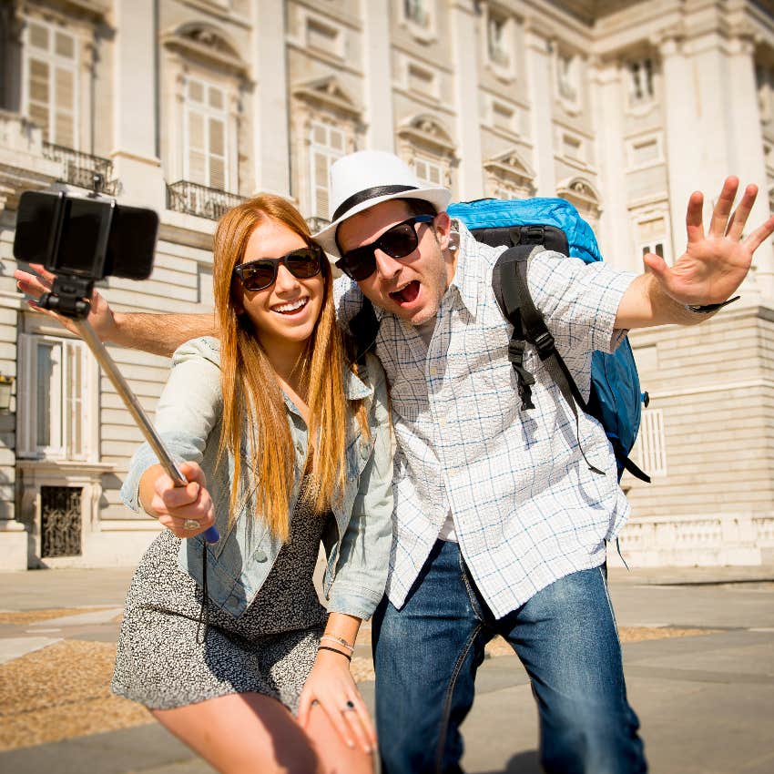 American tourists in Spain taking a selfie