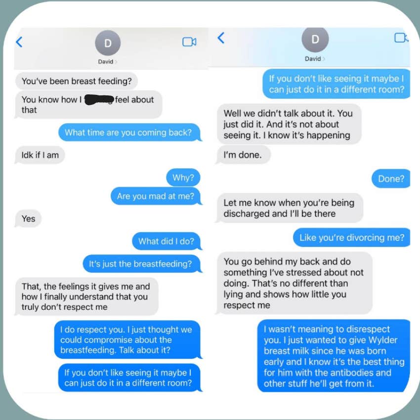 breastfeeding text exchange on X