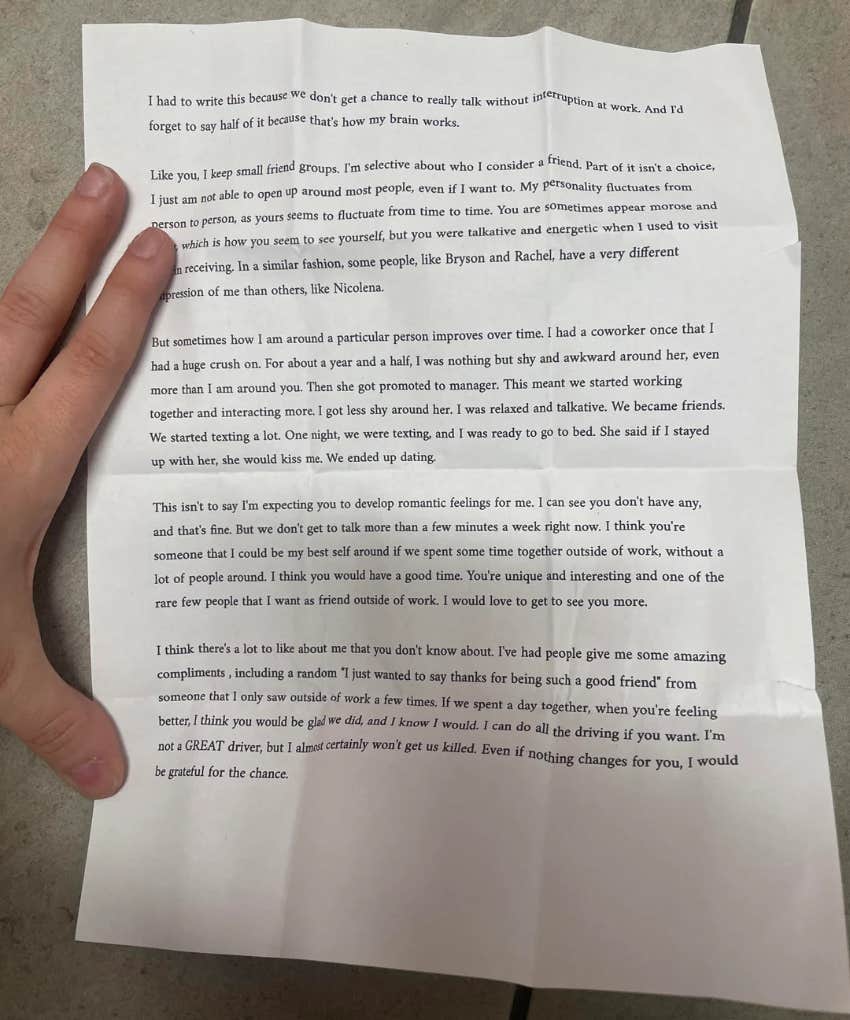 Inappropriate love letter from 43-year-old co-worker