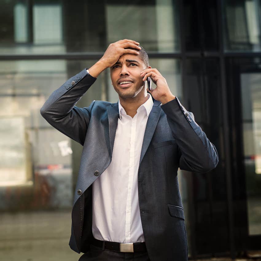 Confused boss on phone with Gen-Z employee
