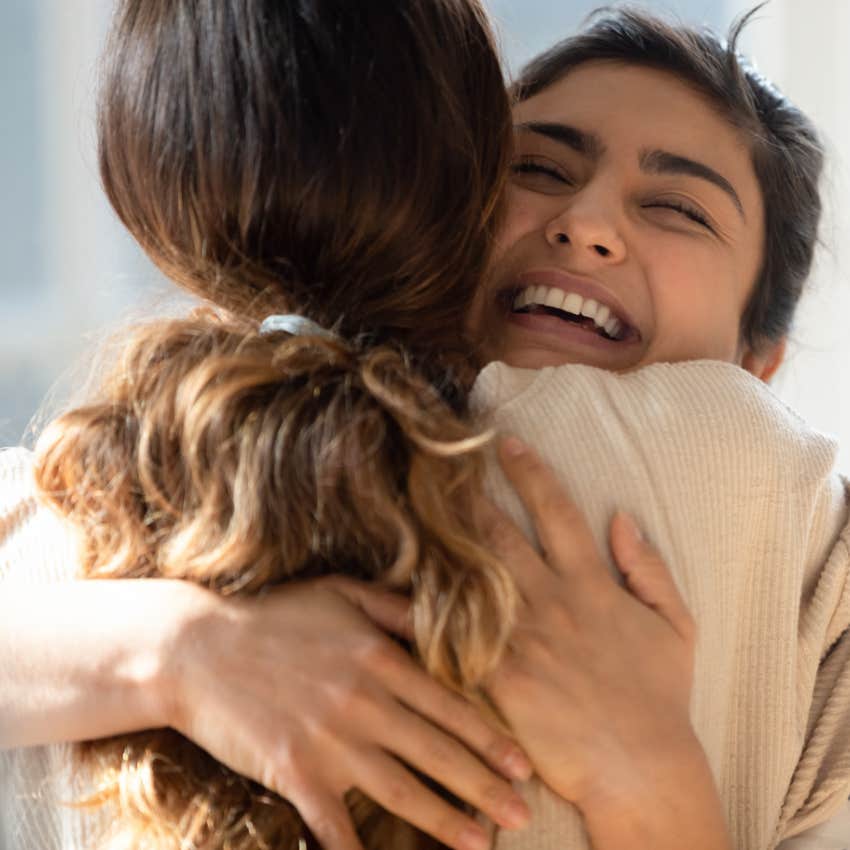 two friends hugging