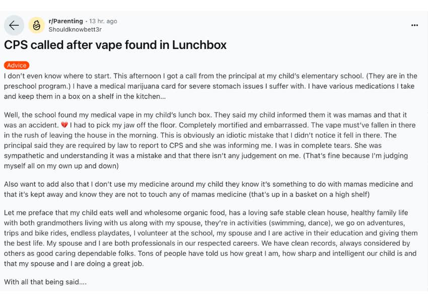 mom writes reddit post after cps called on her