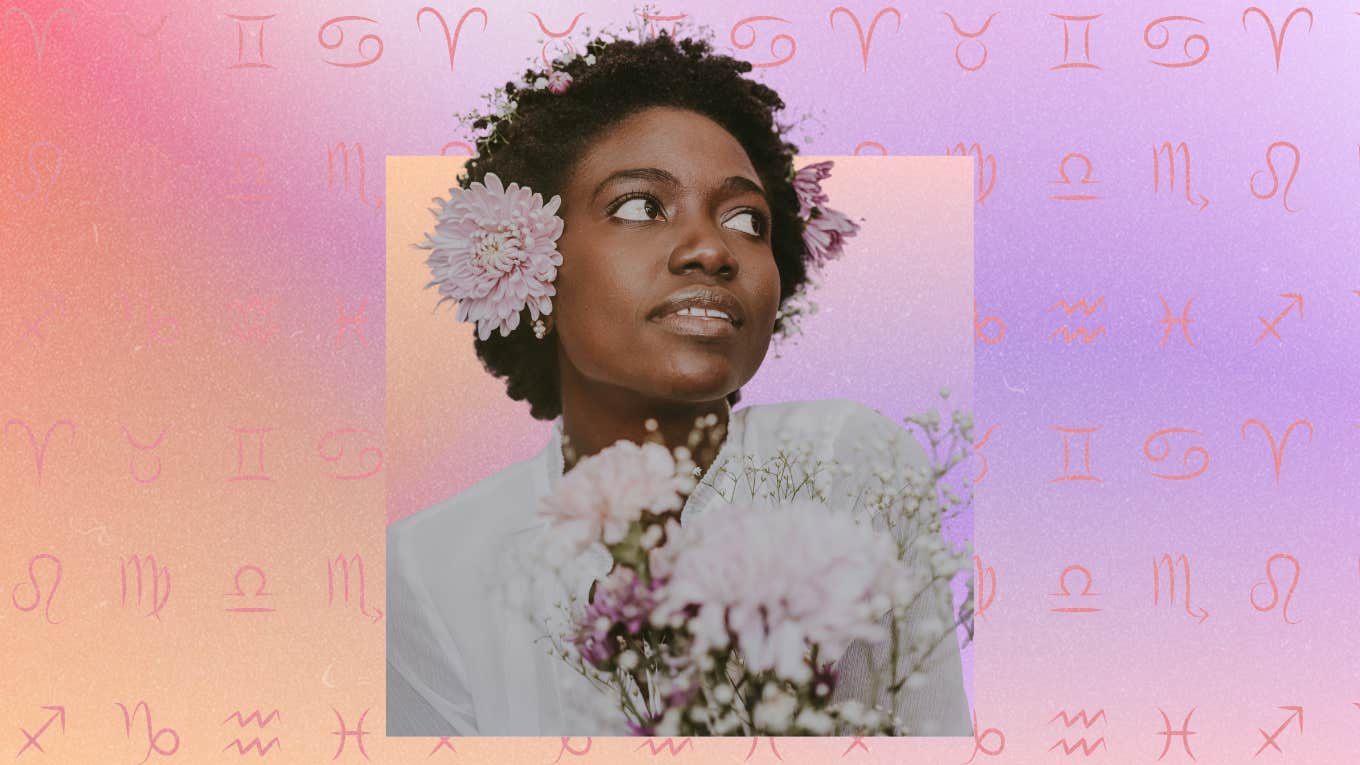 Horoscope For Each Zodiac Sign On June 1, 2024 — Moon In Aries woman with flowers in front of zodiac signs