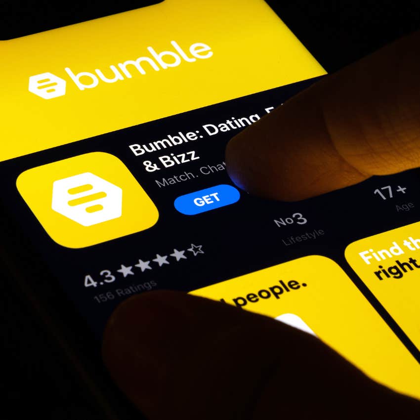 Dating app bumble on phone screen. 
