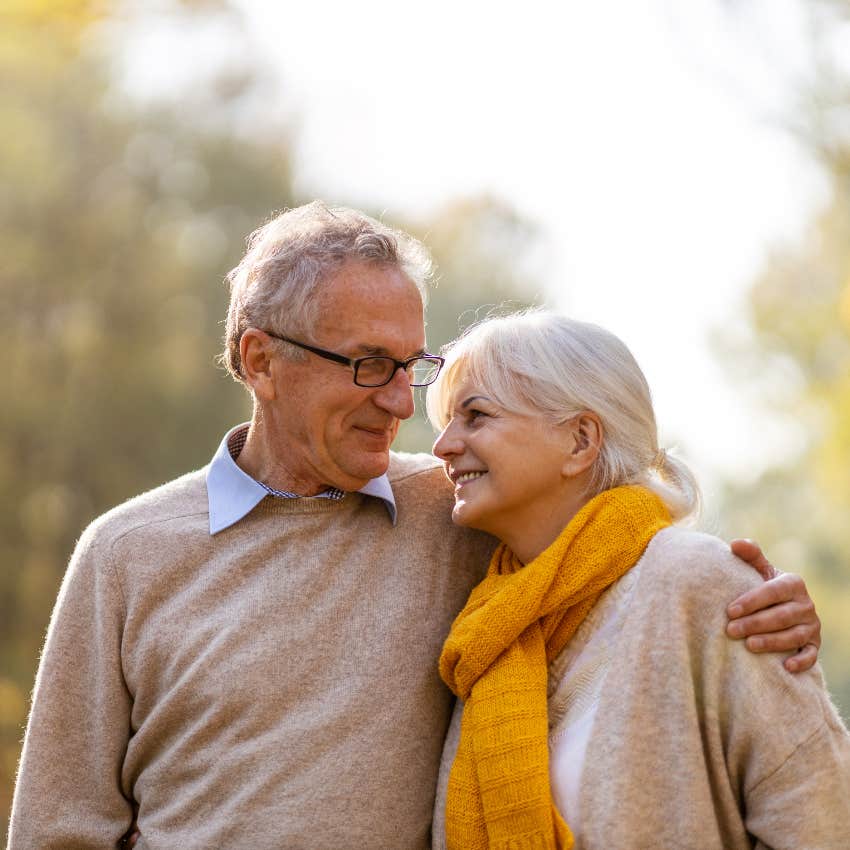 Happy older couple embracing