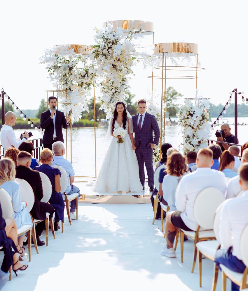 just married couple in front of guests