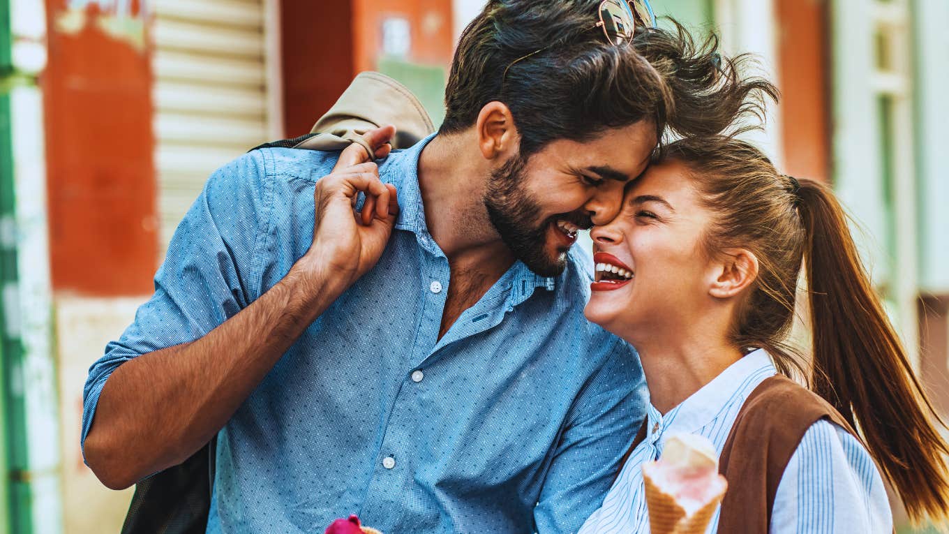 couple eating vanilla ice cream