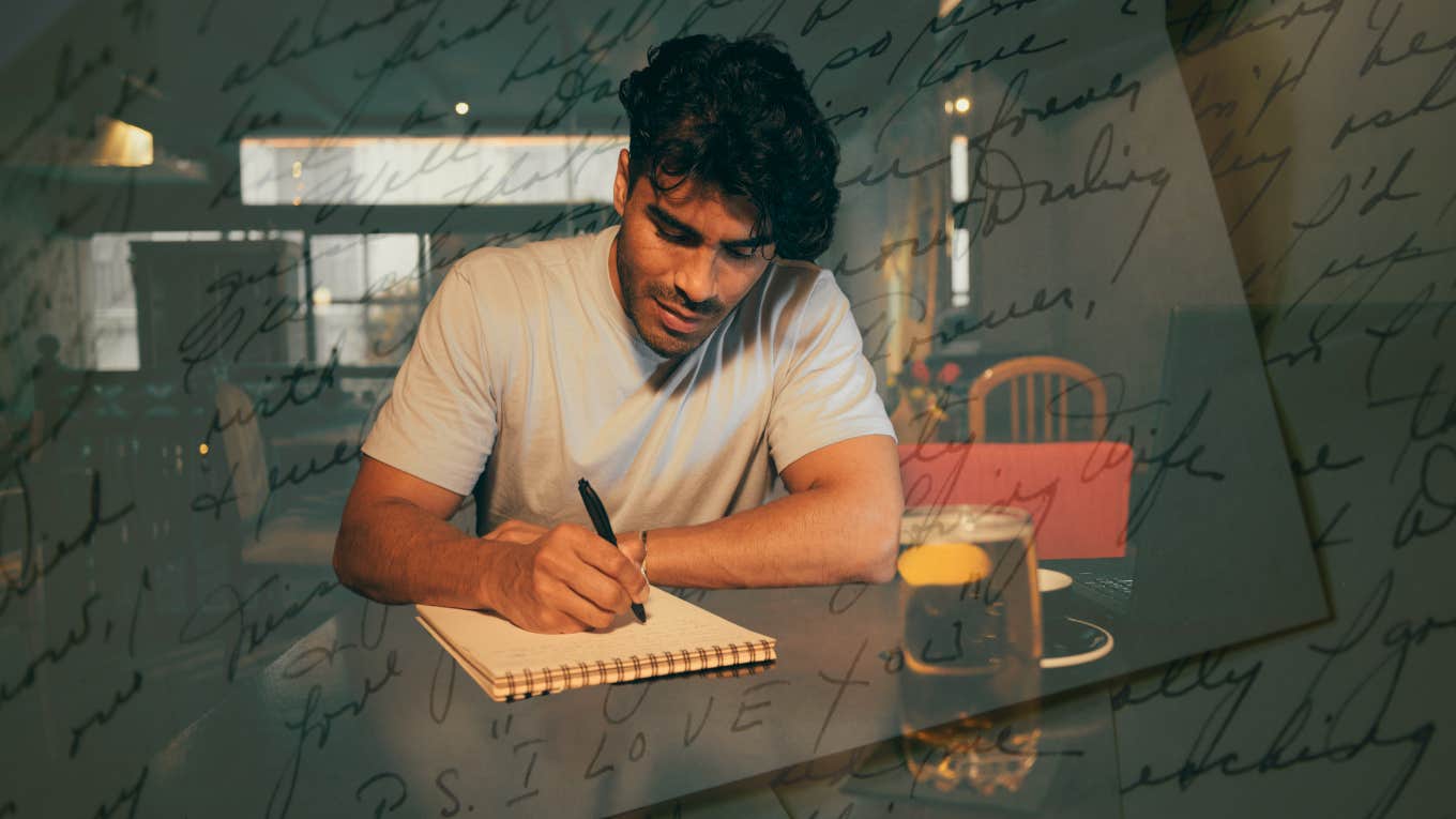 man writing love letters to his wife