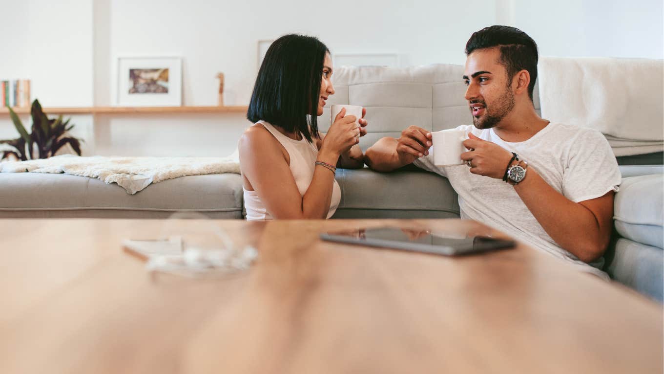 Couple in a safe space, being honest with each other over coffee 