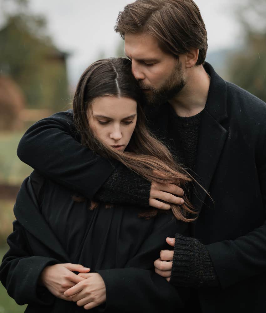 man supporting his sad wife