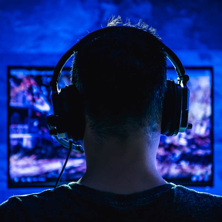 man playing video games