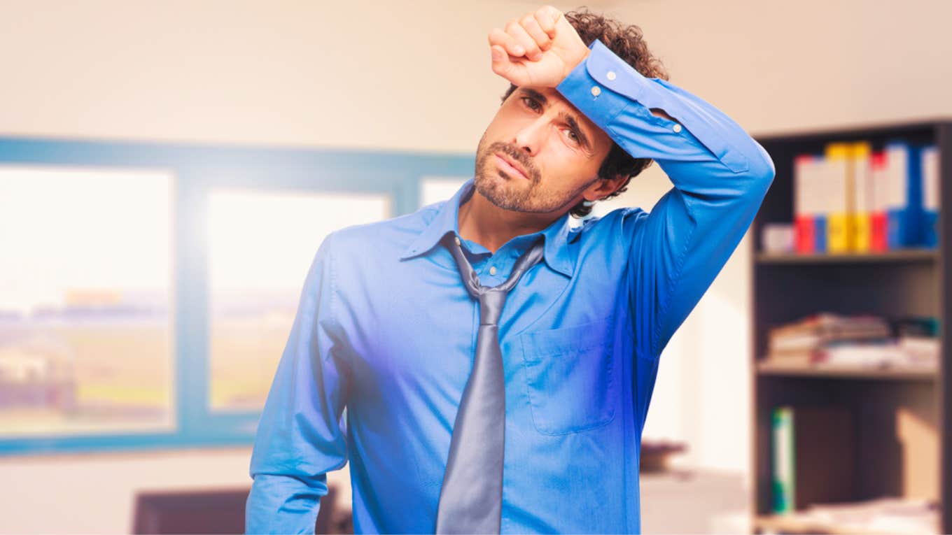 Worker Written Up For Being Too Sweaty After Being Required To Wear A Suit And Tie In Hot Weather man, sweating, work